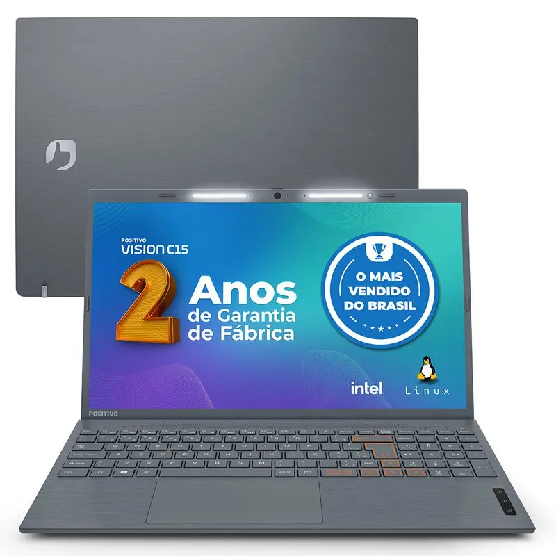 Notebook Positivo Vision C15 Intel® Celeron® N4020 Linux 8GB RAM 256GB eMMC Lumina Bar 15.6” HD - Cinza