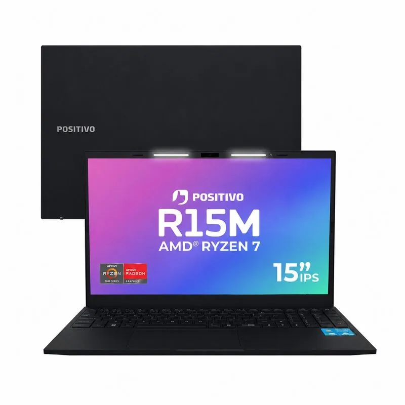 Notebook Positivo Vision R15M AMD® Ryzen 7-5825U Linux 32GB RAM 512GB SSD Wi-Fi 6 Tela 15” Full HD IPS - Minitela Preto
