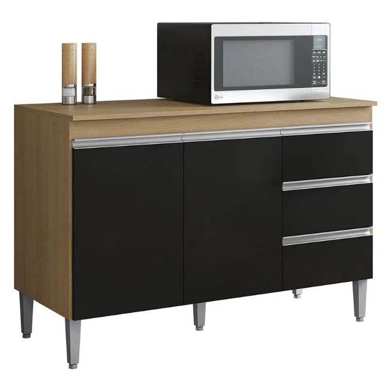 Balcão Gabinete Cozinha Andreia 100cm 2 Porta S-t Ajl Móveis Amêndoa Preto