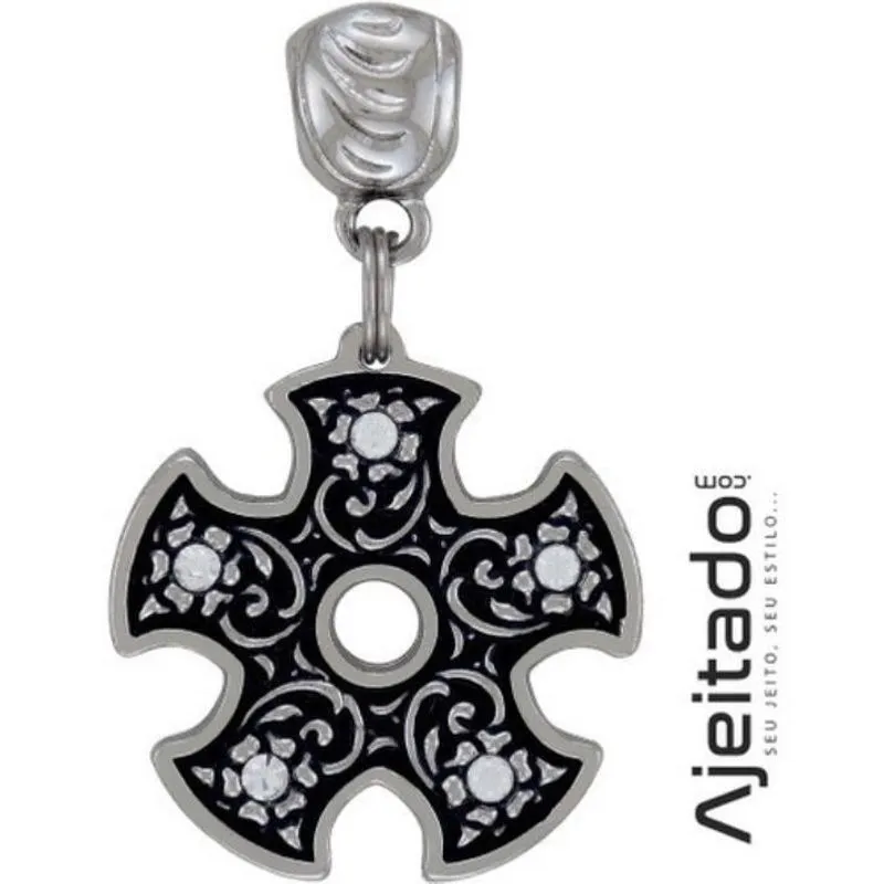 Pingente Roseta Strass - Rock - Moto Clube - Níquel - Ac0467jni