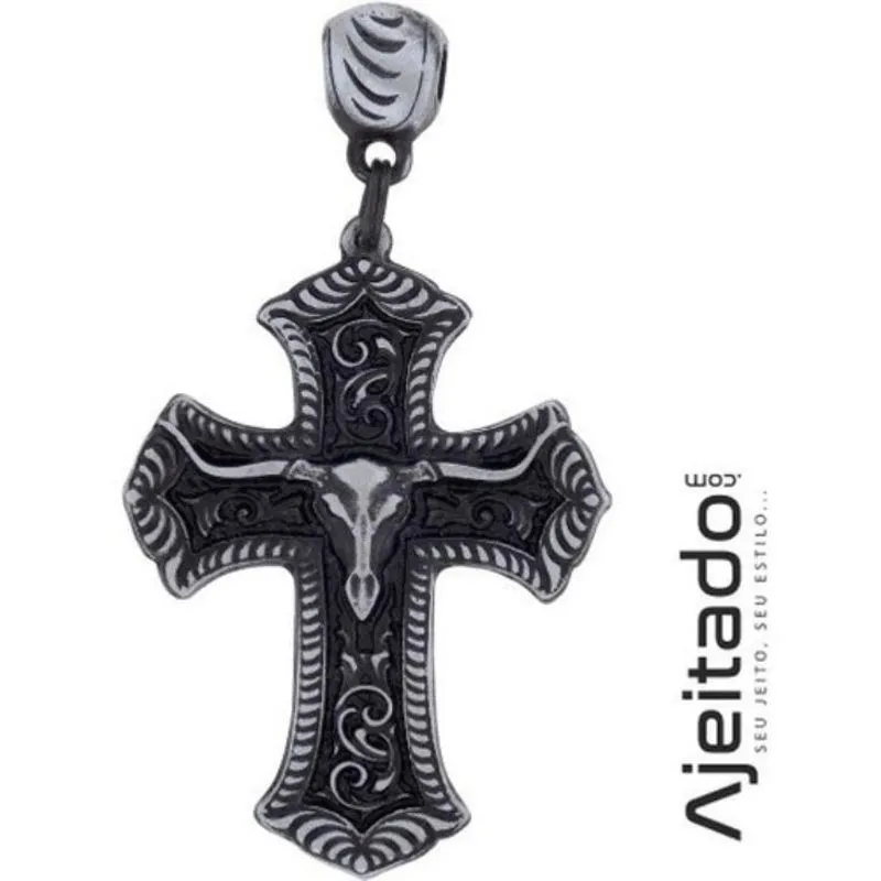 Pingente De Cruz Longhorn Moto Clube Prata Velha - Ac0463pv