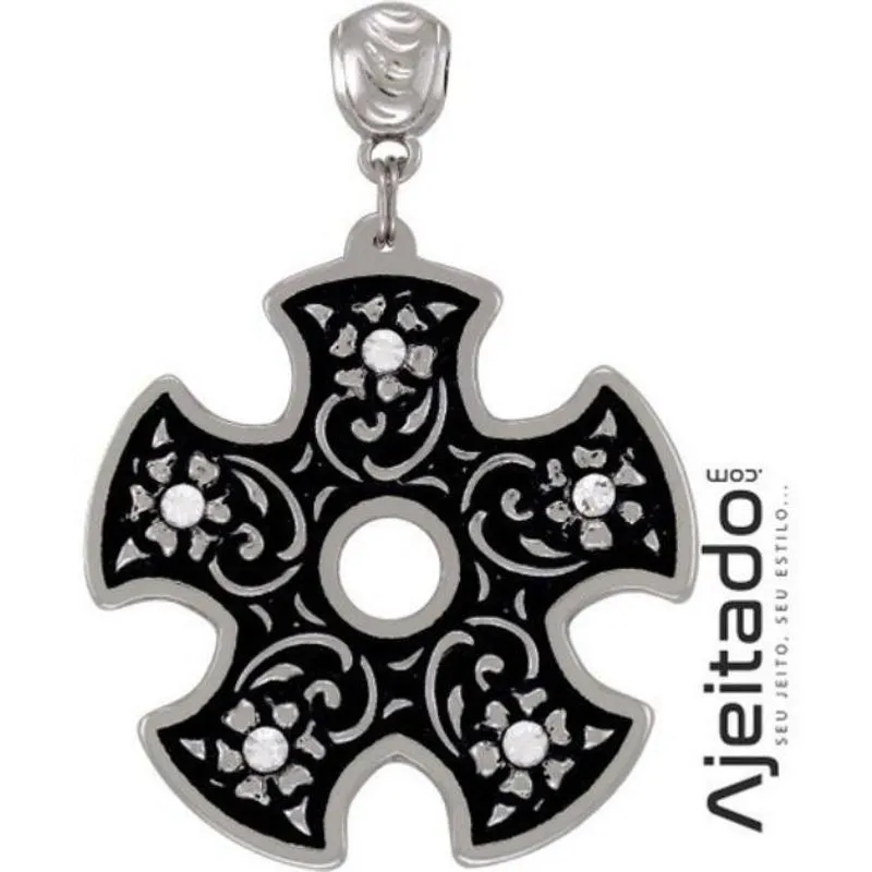 Pingente Roseta Strass - Rock - Moto Clube - Níquel - Ac0457jni