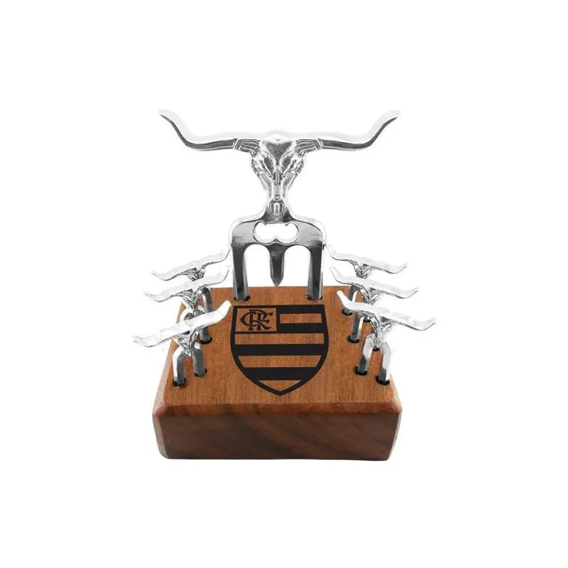 Garfo Tridente + Garfinhos + Madeira Com Logo Flamengo
