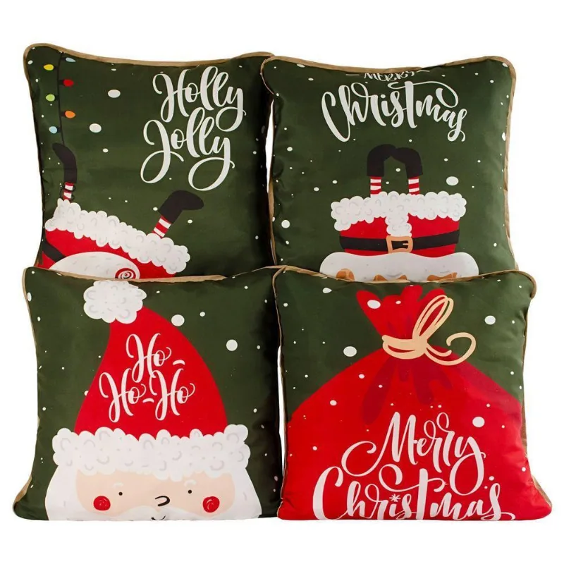 Kit Almofadas Cheias Natalina Merry Christmas Verde 04 Peças