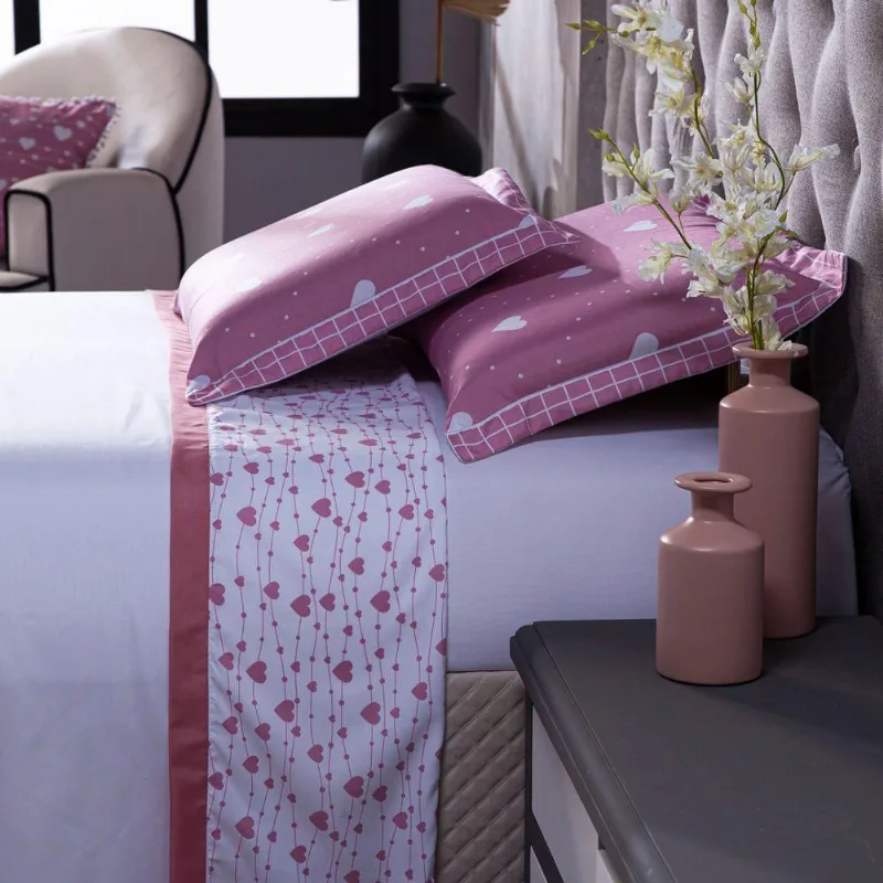 Jogo De Cama Afrodite Branco/Rosê Queen 04 Peças 180 Fios