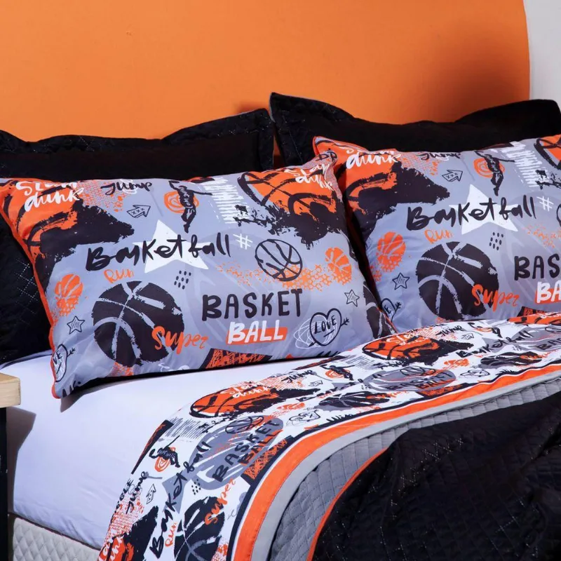Jogo De Cama Basquete Branco Queen 4 Pçs Micropercal 180Fios