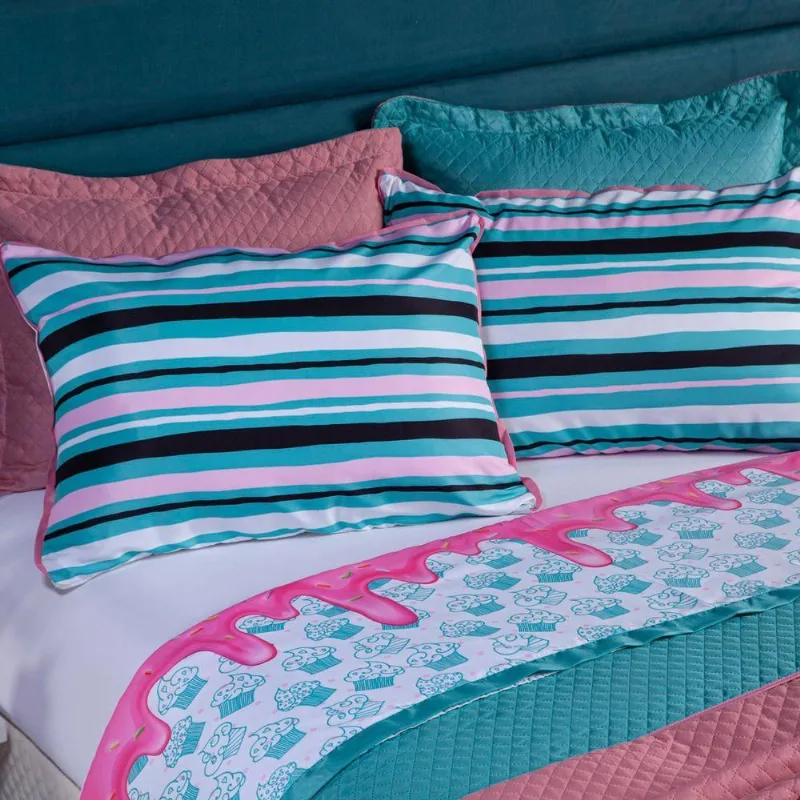 Jogo De Cama Donuts Branco Casal 4Pçs Micropercal 180 Fios