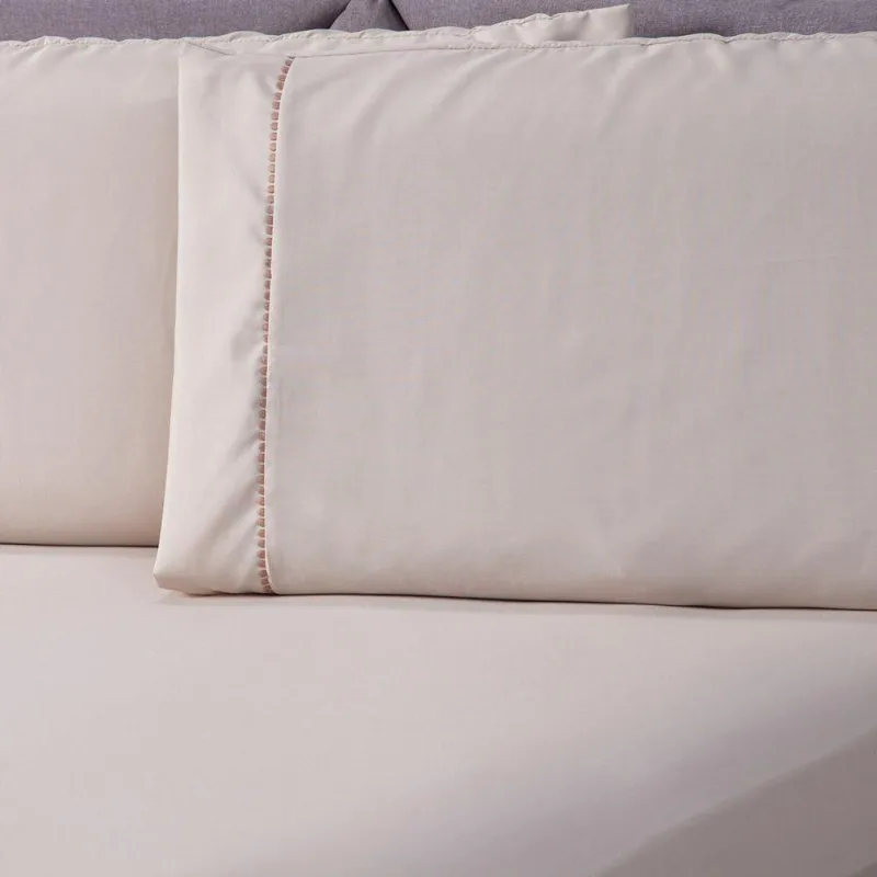 Jogo De Cama Liso Bege Solteiro 02Pçs Micropercal 180 Fios