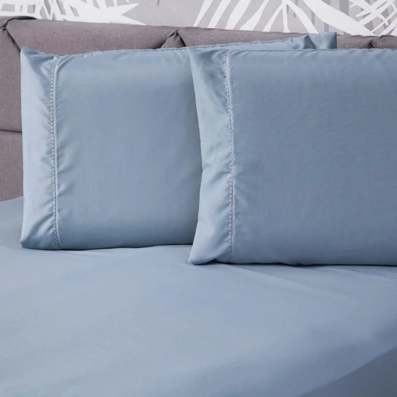 Jogo De Cama Liso Cinza Casal 03 Pçs Micropercal 180 Fios