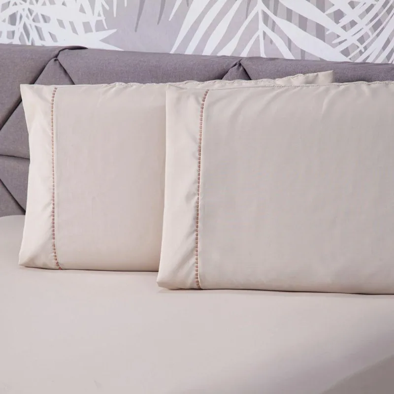 Jogo De Cama Liso Bege Casal 03 Pçs Micropercal 180 Fios