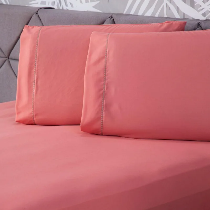 Jogo De Cama Liso Rosê Casal 03 Pçs Micropercal 180 Fios