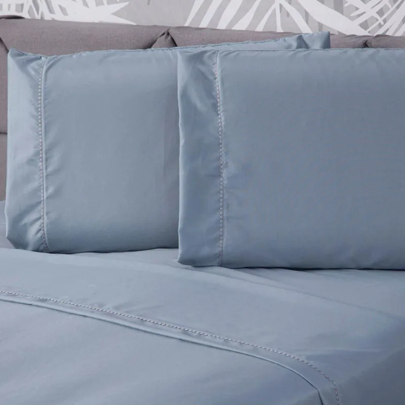 Jogo De Cama Liso Cinza Casal 04 Pçs Micropercal 180 Fios