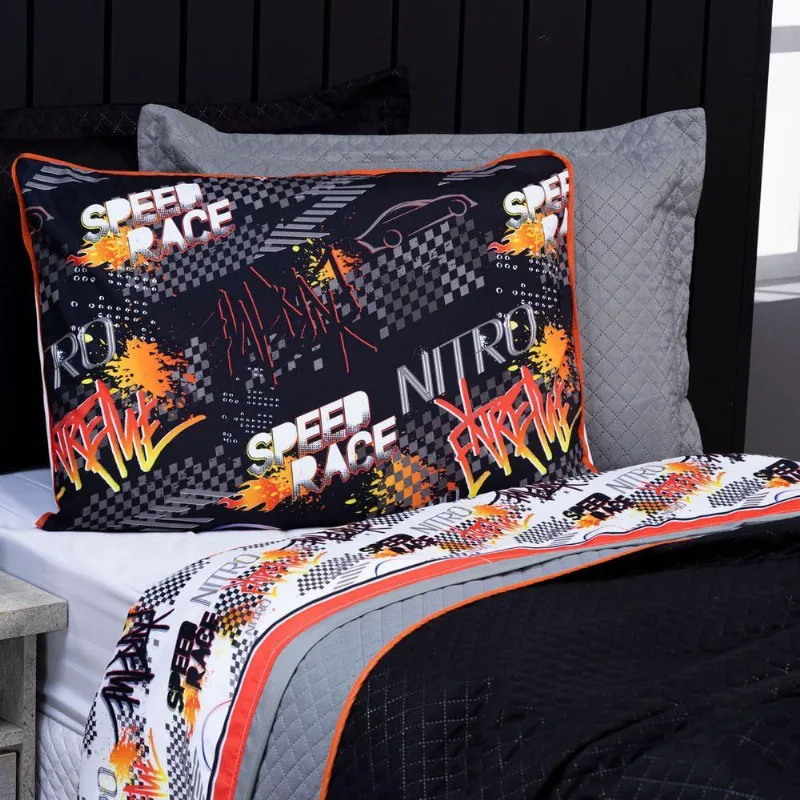 Jogo De Cama Speed Car Branco/Cinza Solteiro 03 Peças