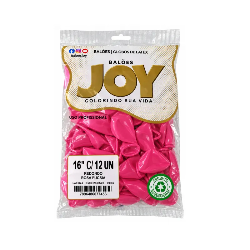 BALÃO 12UN NÚMERO 16 ROSA FÚCSIA JOY