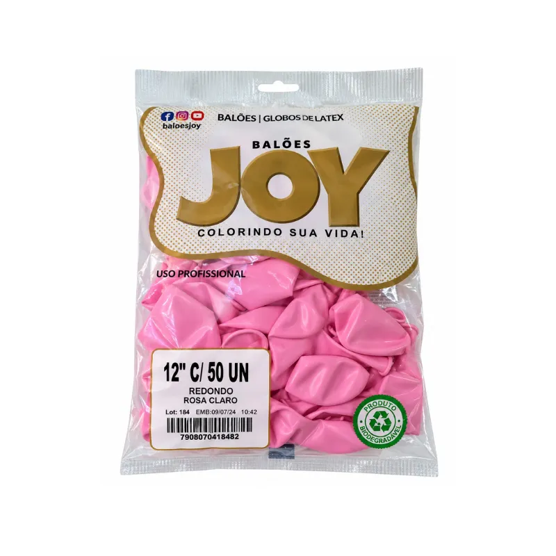 BALÃO 50UN NÚMERO 12 ROSA CLARO JOY