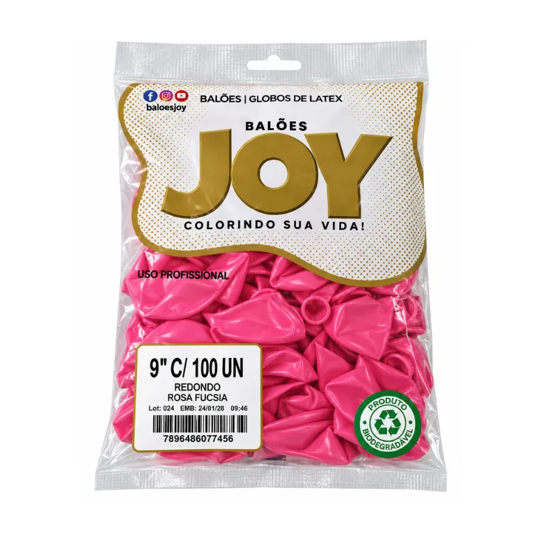 BALÃO 100UN 9 PARTY ROSA FÚCSIA JOY
