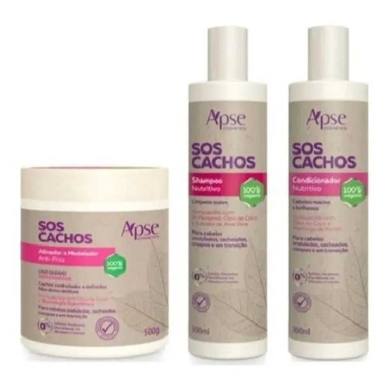 Combo Shampoo Condicionador Ativador Cachos - Vegano - Apse