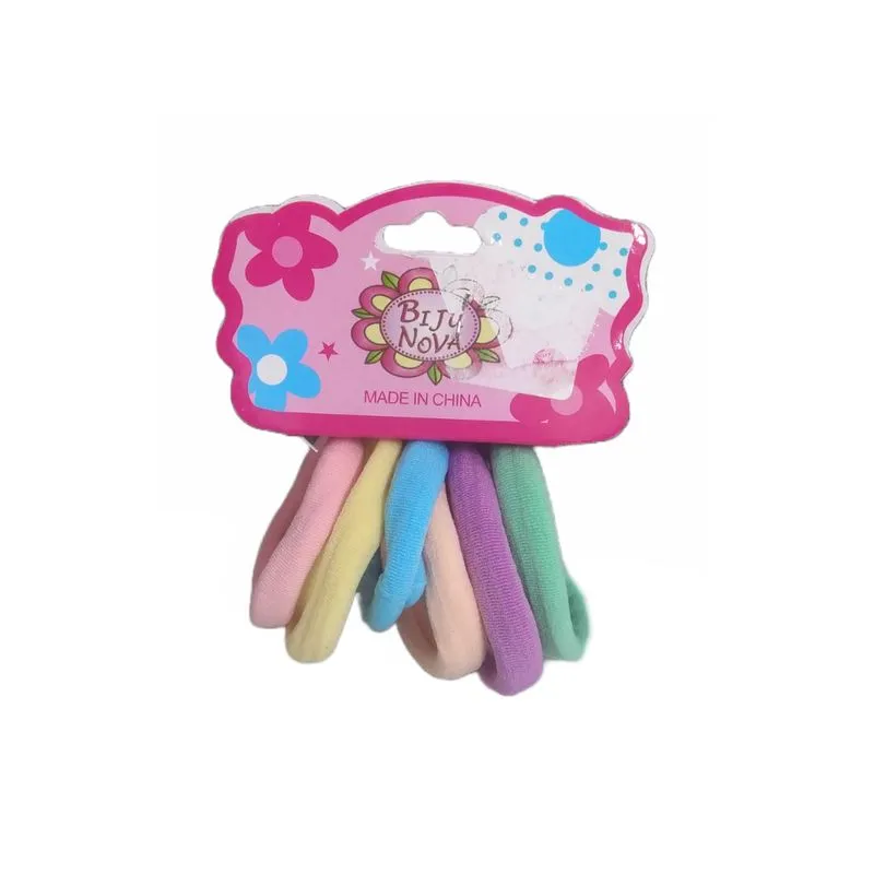 Elástico Para Cabelo Meia Liso 6 Unidades Sortidas D093 Bijunova