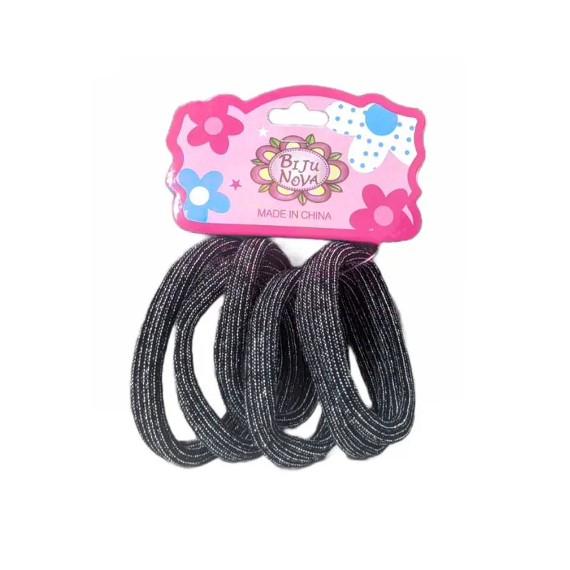 Elástico Para Cabelo Meia Preta Brilhosa Com 6 Unidades Bijunova