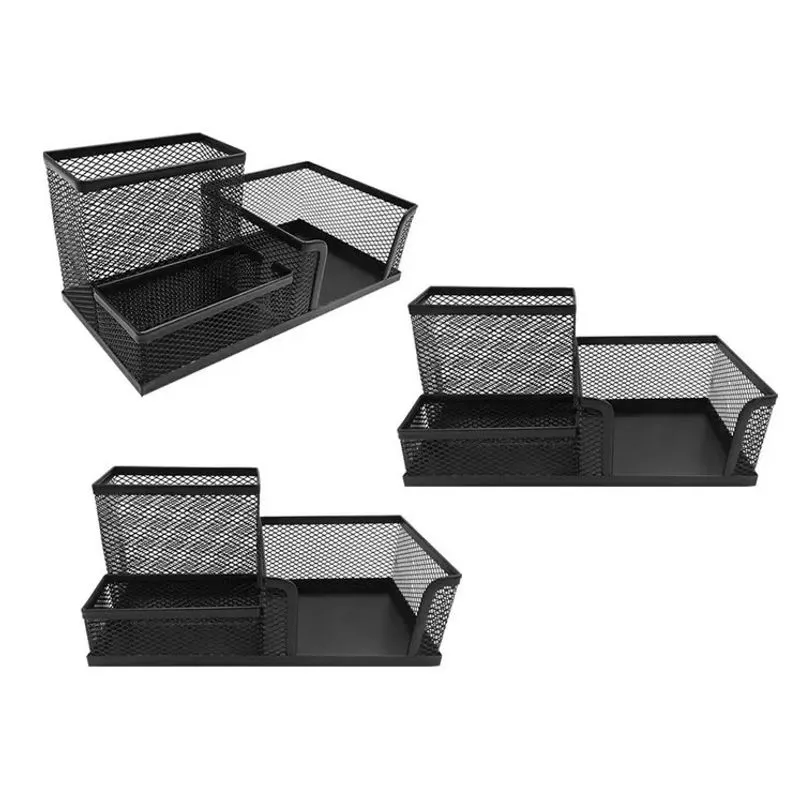 Kit 3 Organizador De Mesa Escritório Porta Caneta Preto
