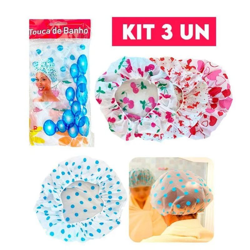Kit 3 Toucas Para Banho Plástico Impermeável Reutilizável