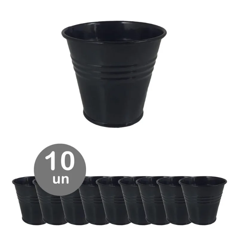 10 Mini Vaso Cachepot Metal Decoração Festas Preto 7,5cm