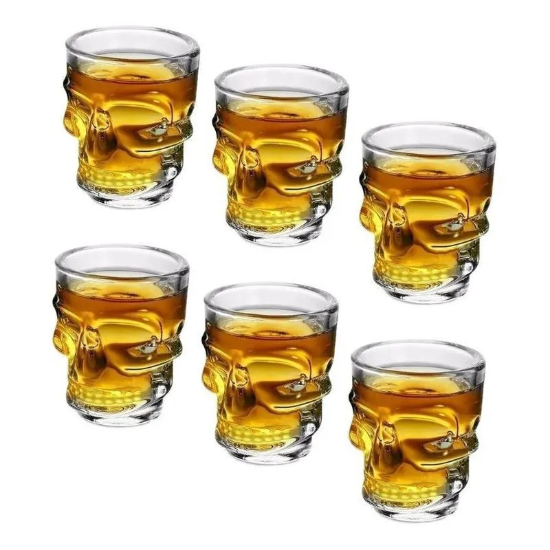 Kit 6 Copos Caveira Vidro Shot Aperitivo 45Ml Bar Whisky