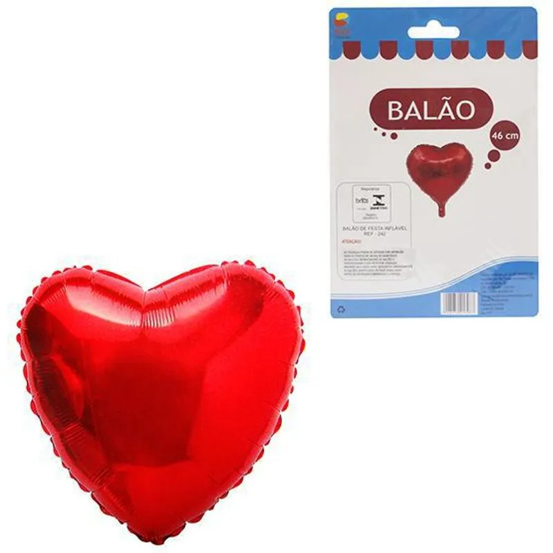Balao / Bexiga Coracao Metalizado Vermelho 46cm
