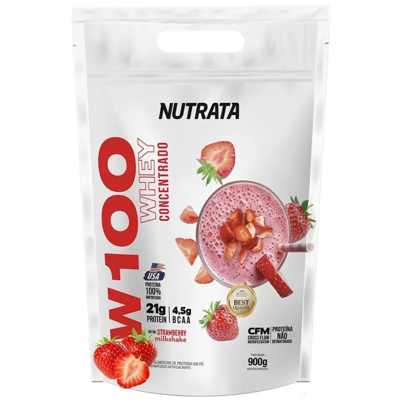 Whey Protein W100 Nutrata 900g Refil Rende 30 Doses Morango