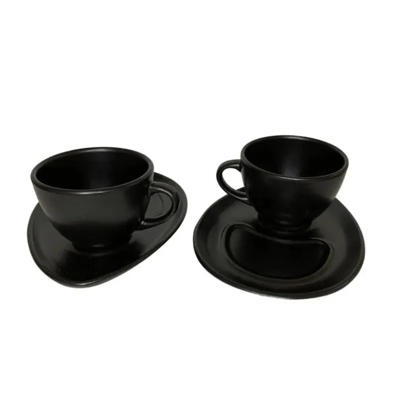 Conjunto 2 Xicaras + 2 Pires De Ceramica Preto