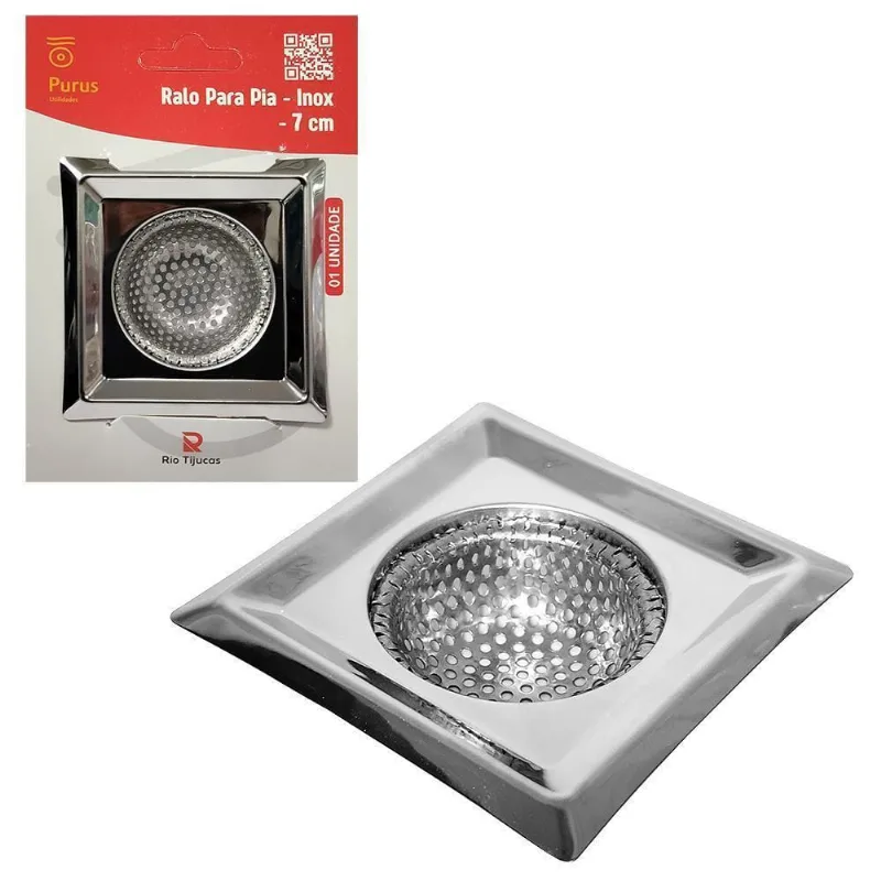 Ralo De Inox Para Pia Quadrado 7Cm