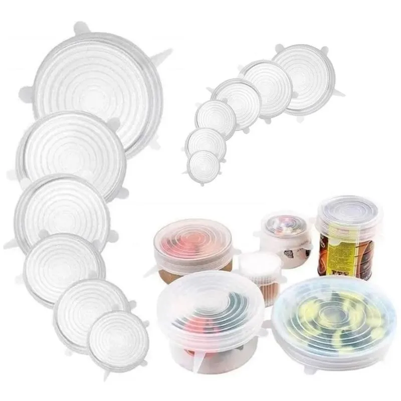 Kit 12un Tampa Silicone Transparente Potes Pratos Panelas