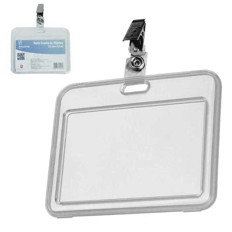 Porta Cartao / Cracha Plastico Presilha De Metal 8,5x5,4cm