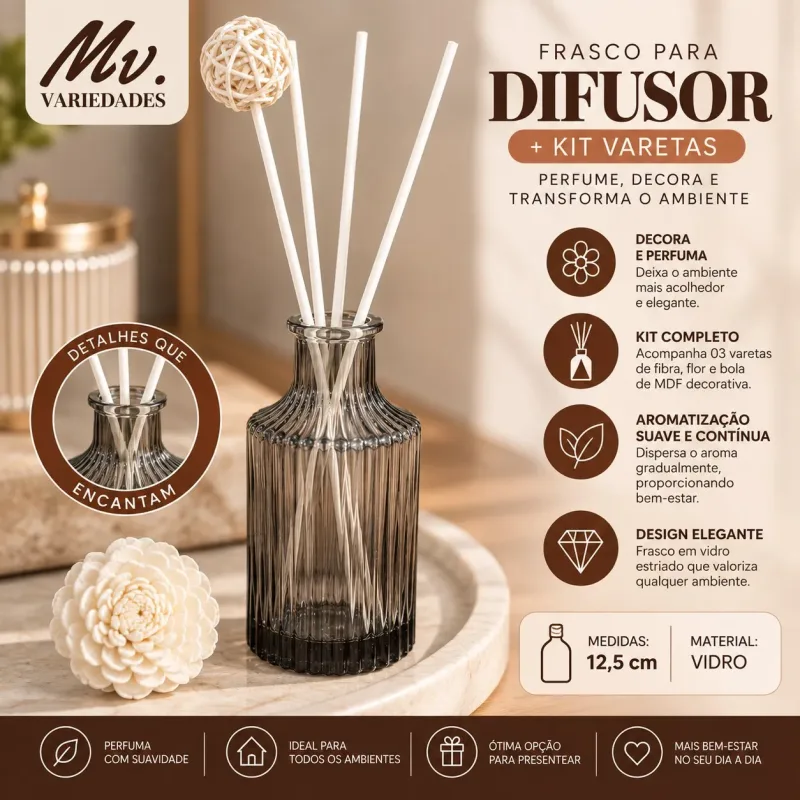 FRASCO PARA DIFUSOR + KIT VARETAS