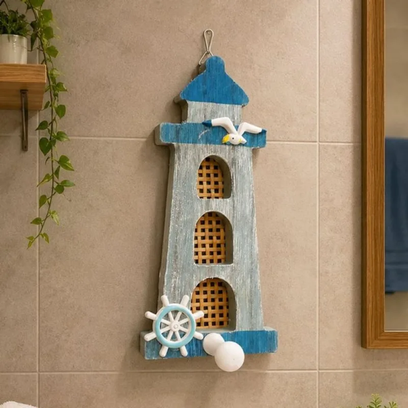 Porta Toalha Decoração Enfeite Parede Praia Náutico Mar 19cm Azul Claro