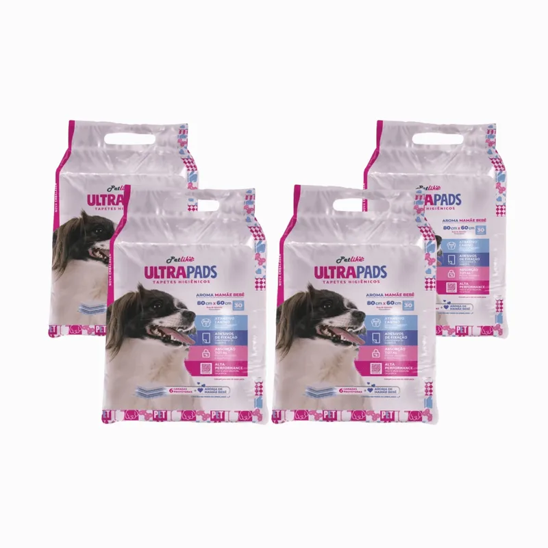 Kit 4 Tapete Higiênico Ultra Pads 80x60 30un Bebê Pet Like