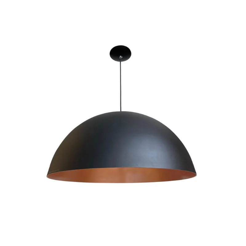 3X Pendente Onix Poptem Meia Esfera 60Cm Preto E Cobre
