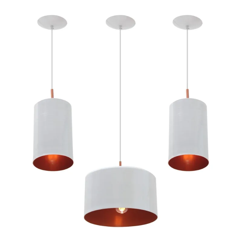 Pendente Trio Bilboquê Poptem Sling Aluminio Branco E Cobre