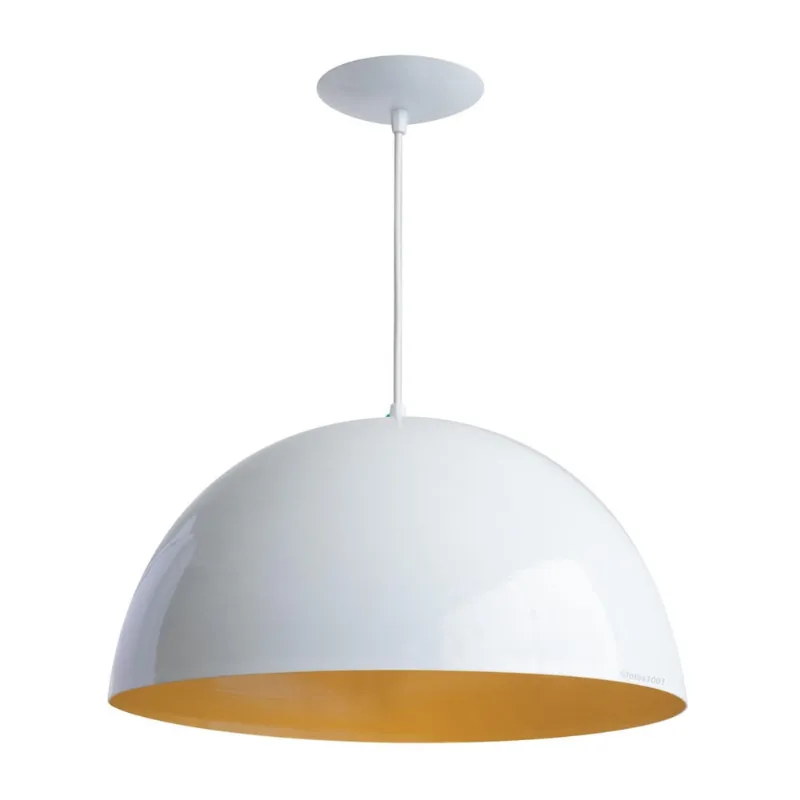 Pendente Onix Poptem Meia Esfera 40Cm Branco E Dourado