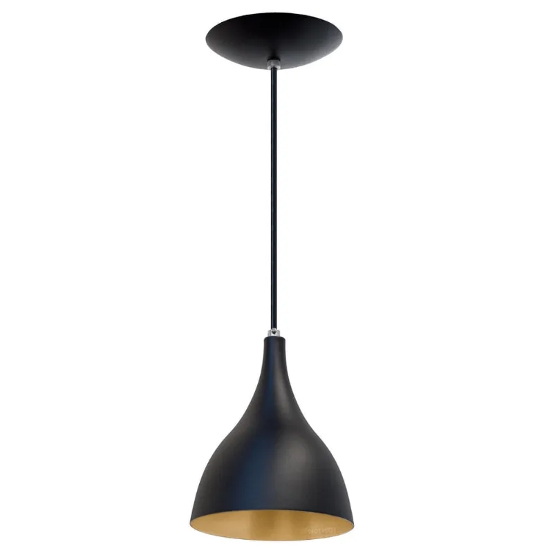 3X Pendente Agata Poptem Cone Aluminio Preto E Dourado