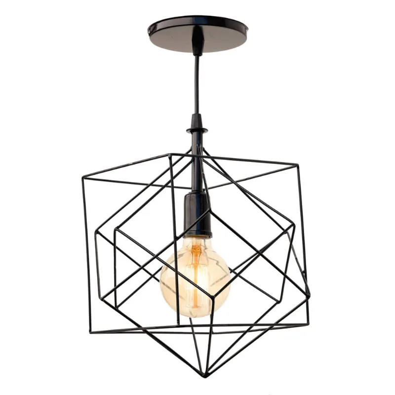 2X Pendente Aramado Poptem Cubic Preto