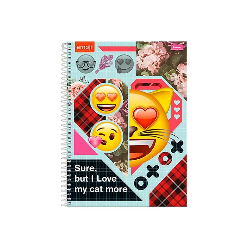 Caderno Universitário Foroni Espiral Capa Dura Emoji Love 1 Matéria Capas Diversas - Item Sortido
