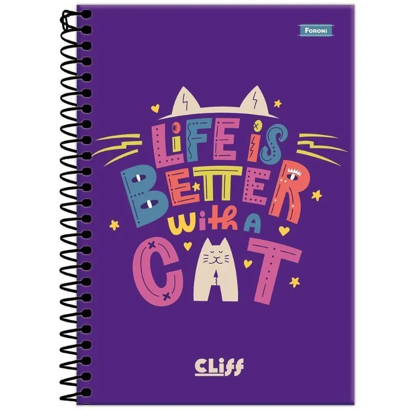 Caderno 1/4 Esp 80Fls Cliff Feminino Gatos Foroni