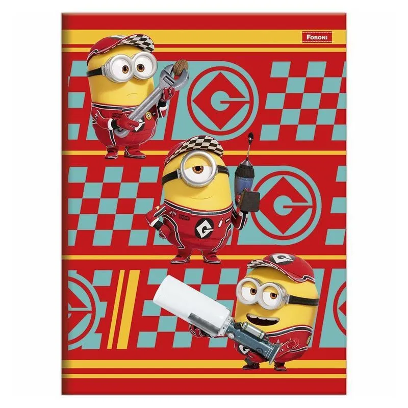 Caderno Brochurão 80Fls Minions Pitstop Vermelho Foroni