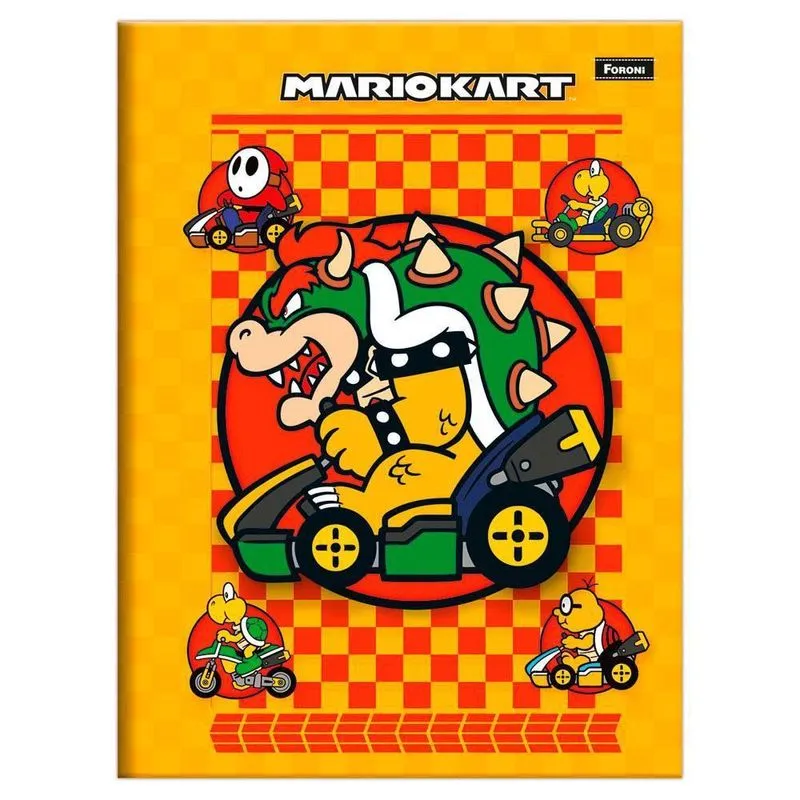 Caderno Brochurão 80Fls Mario Kart Bowser Amarelo Foroni