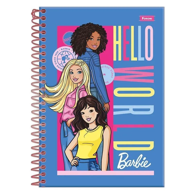 Caderno 1/4 Espiral 80Fls Barbie Hello World Foroni