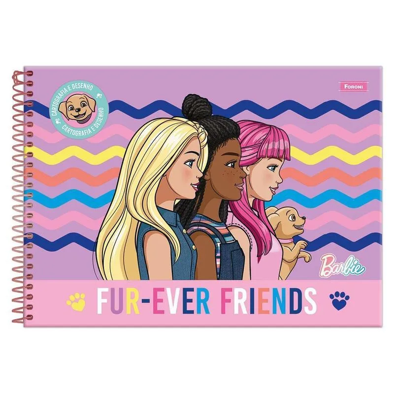 Caderno Cartográfia 80Fls Barbie Furever Friends Foroni