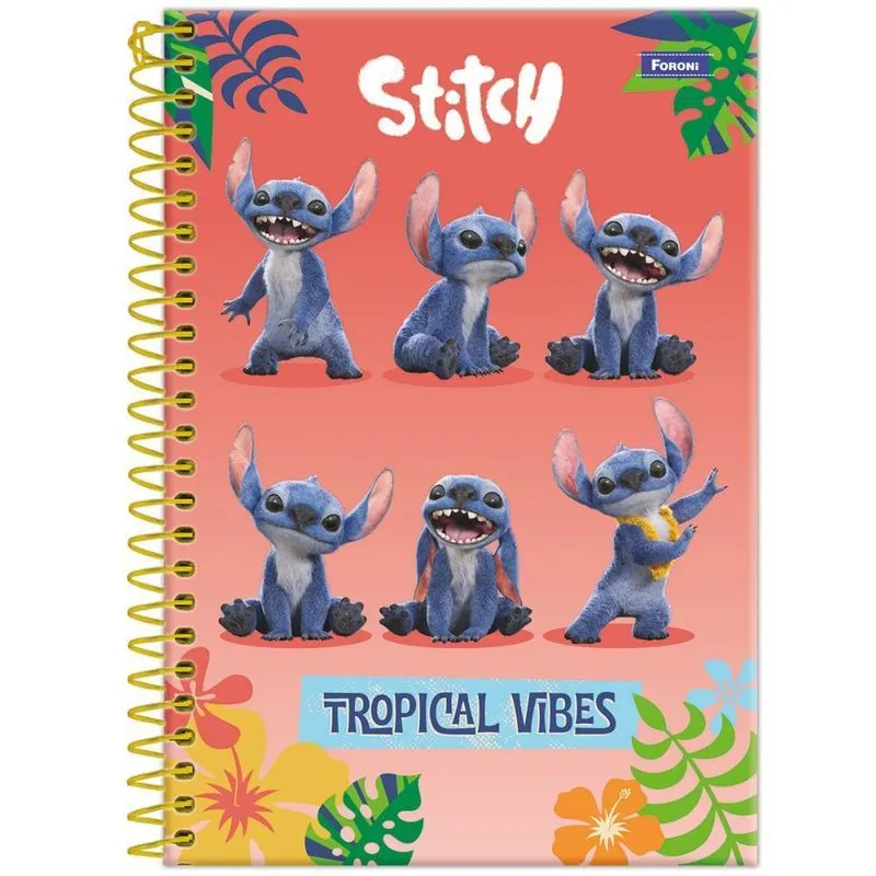 Caderno 1/4 Espiral 80Fls Stitch Filme Tropical Vibes Foroni