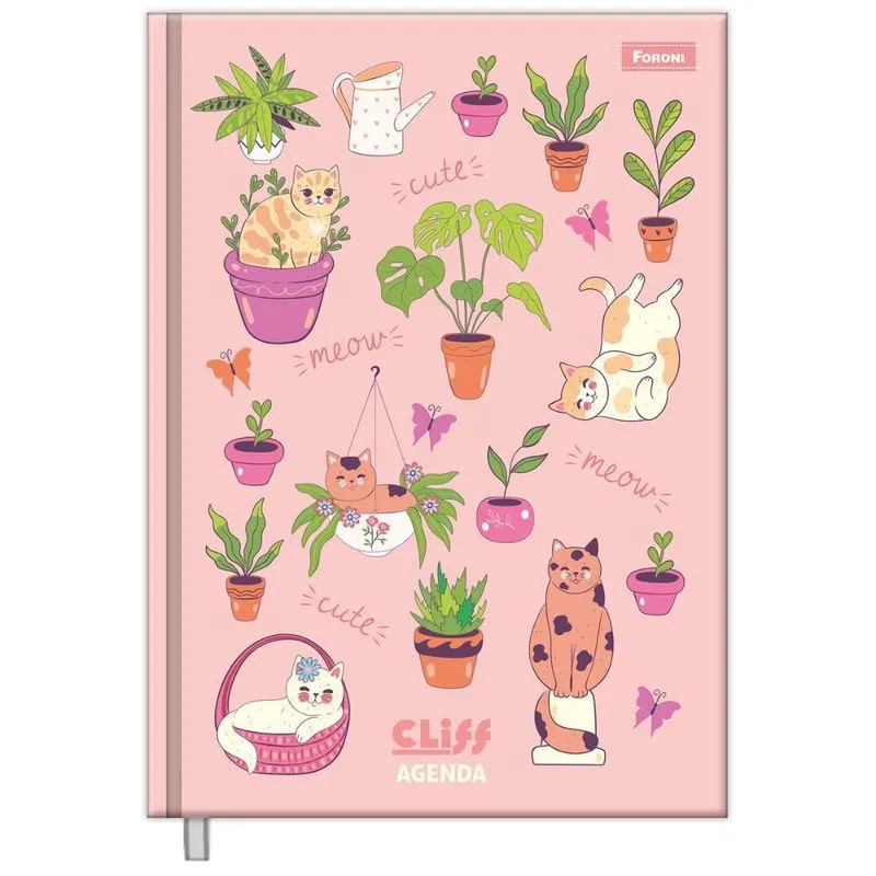 Agenda Diária 2026 Cost 123x166mm Cliff Gatos Rosa Foroni