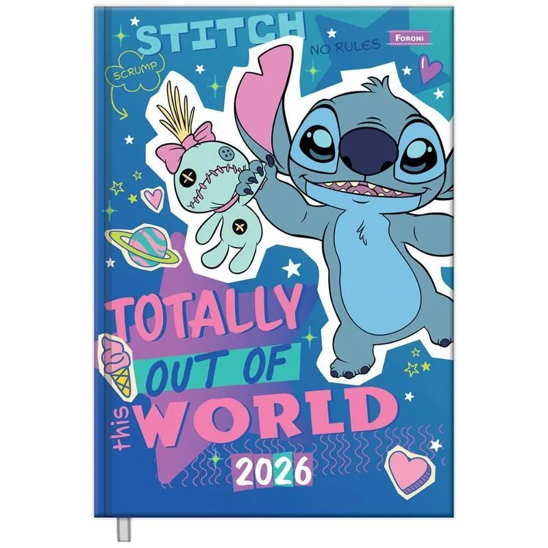 Agenda Diária 2026 Cost 135x192mm Stitch Azul Foroni